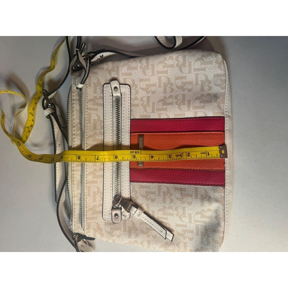 Dana Buchman Monogram Crossbody Bag White Pink Orange Stripe Multi-Zip Pocket - Picture 3 of 14
